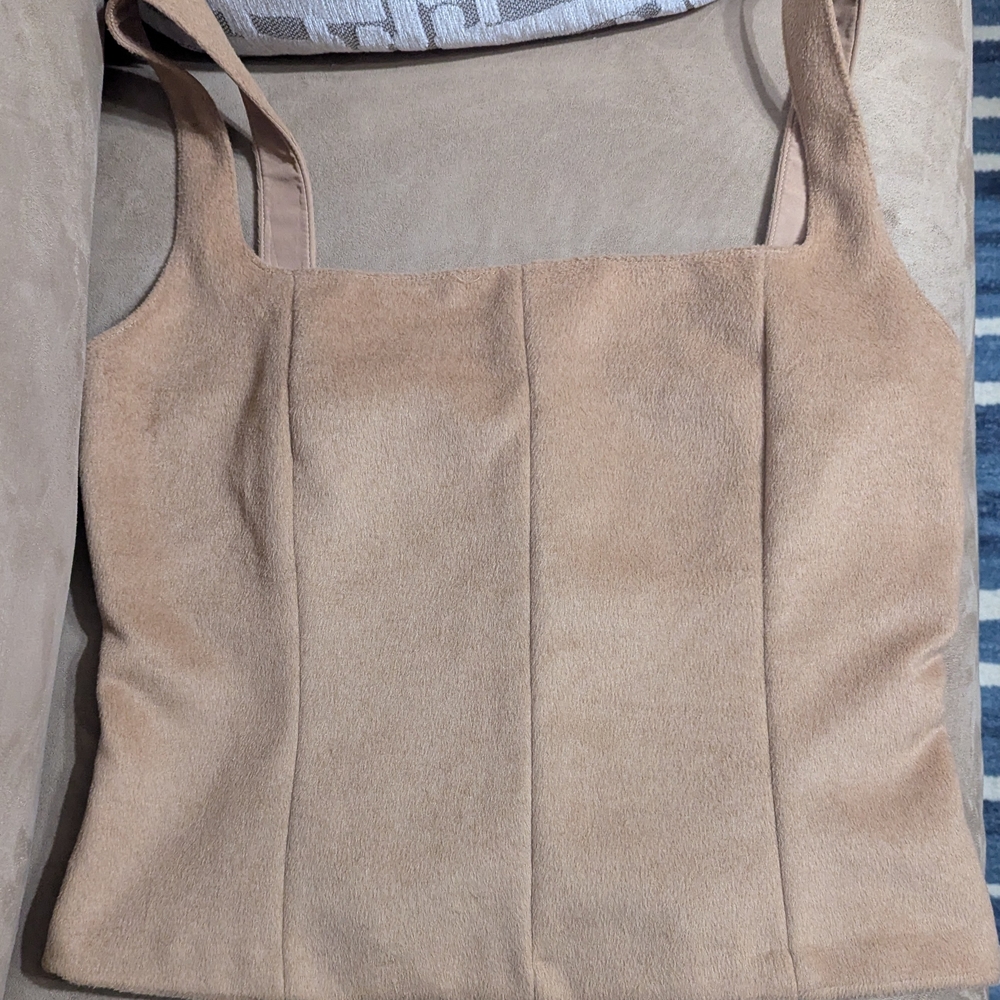 Zara Faux Fur Tan Sleeveless Top